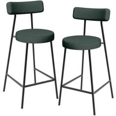 Kit 02 Banquetas Baixa Para Cozinha Sala De Jantar Bancada Milão L02 Linho Verde Musgo