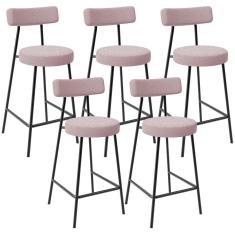 Kit 05 Banquetas Baixa Para Cozinha Sala De Jantar Bar Bancada Milão L02 Bouclê Rosê