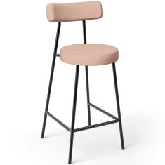 Banqueta Baixa Milão L02 Assento em Linho Estrutura em Aço com Encosto Fixo 60 cm Rosê