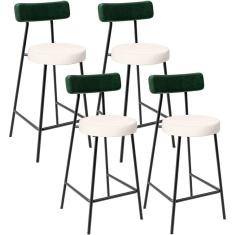 Kit 04 Banquetas Baixa Bar Cozinha E Sala De Jantar Milão L02 Facto Verde Linho Cru