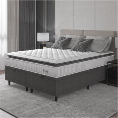 Cama Box Baú Colchão Casal King Molas Ensacadas City Pillow Top 193x203x64cm Cinza Branco