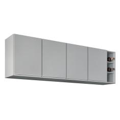 Armário De Cozinha Aéreo Nevada Com Nicho 180cm 4 Portas Cinza Claro - Lumil