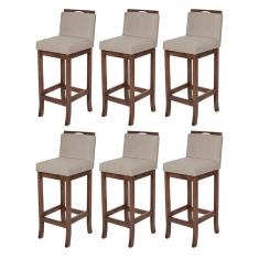Kit 6 Banquetas Média Turim Madeira Capuccino Suede Bege CCS
