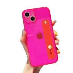 siduater Capa com suporte de alça para iPhone 13 Mini de 5,4 polegadas com suporte, capa traseira de policarbonato translúcido + amortecedor de TPU macio com alça ajustável para o dedo para iPhone 13