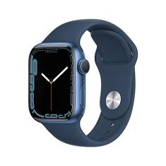 Apple Watch Series 7 (GPS), Caixa em alumínio azul de 41 mm com Pulseira esportiva azul abissal