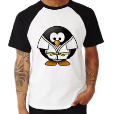 Camiseta Raglan Pinguim Judô - Foca na Moda, Branco, Preto, P