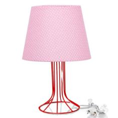 Abajur Torre Dome Rosa/bolinha Com Aramado Vermelho - MARRYLUZ