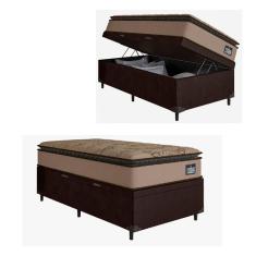 Cama Box Baú Solteiro Colchão Espuma D33 Pillow Van Gogh 88x188x70cm Marrom Suporta Até 120kg Marrom