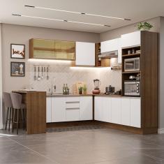 Cozinha Completa de Canto Madesa Glamy 504001  com Armário e Bancada S/ Tampo e Pia Rustic/Branco