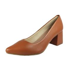 Scarpin Salto Baixo Grosso Luiza Sobreira Couro Caramelo Mod. 2210