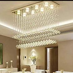 LUSTRE DE CRISTAL, PARA MESA DE JANTAR COM 08 LÂMPADAS TIPO GU10 INCLUSAS