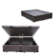 Cama Box Com Baú Bipartido Queen size Sintético Marrom Real comfort