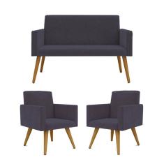 Kit Sofá Namoradeira + 2 Poltronas Sala Estar Balaqui Decor Cor:cinza