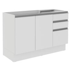 Balcão de Pia Glamy Branco 2 Portas 3 Gavetas Madesa