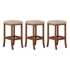 Kit 3 Banquetas Alta Estofada Barcelona Madeira Castanho Suede CCS