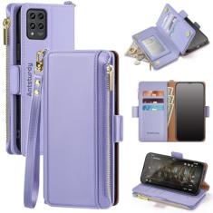 Antsturdy T-Mobile Revvl 6 Pro 5G capa carteira com suporte para cartão para mulheres e homens, capa de telefone Revvl 6 Pro 5G bloqueio RFID couro PU capa flip à prova de choque com alça zíper slots