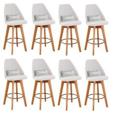 Kit 08 Banquetas Linho Bege E Almofada Sintético Branco