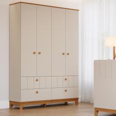 Guarda Roupa de Bebê 4 Portas 4 Gavetas MDF Liza Permobili - Off White/Nature