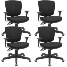 Kit 04 Cadeiras Escritório Executiva Office Giratória Preto Baixa Flex