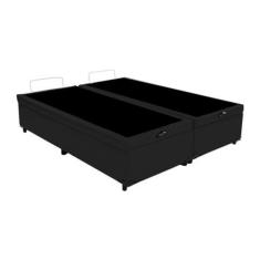Base Box Bau Casal Bipartido Premium Santo Box Suede 47x138x188, Preto