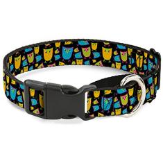 Buckle-Down Coleira para cães martingale - Corujas Flip Preto/Malva/Sálvia - 2,54 cm de largura - Serve para pescoços de 38,1-66,04 cm - Grande