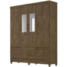 Guarda Roupa Casal 6 Portas Com Espelho 9123 Castanho Wood Moval, Cast