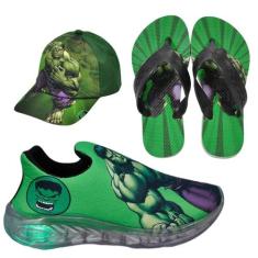 Tênis Infantil Led Luzinha Slip On Personagem + Chinelo + Boné - ARS, 