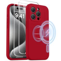 AOTESIER Capa magnética para iPhone 15 Pro, [compatível com Magsafe] [Silicone de grau alimentício] Capa de celular atualizada para câmera e proteção de tela com [2 protetores de tela], 6,1 polegadas,