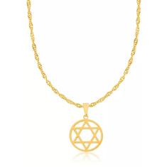 Colar Cordão Gargantilha Estrela De Davi Folheado