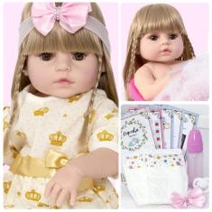 Boneca Reborn 100% Silicone Real Vestido Coroa + Acessórios - Cegonha 