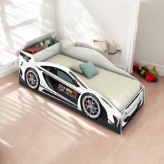 Cama Solteiro Carro Com Baú Branca Com Colchão