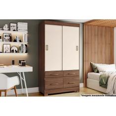 Guarda Roupa Casal 2 Portas De Correr E 4 Gavetas C/ Pés Briz Be25 Flex Castanho/castanho Ou Off White - Henn