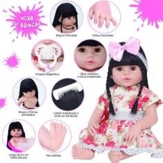 Boneca Bebe Reborn Morena Menina Realista 52cm + Acessórios - Cegonha 