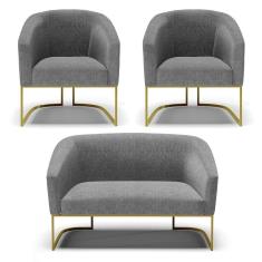 Namoradeira E 2 Poltronas Base Industrial Dourado Stella Linho D03 - D'rossi Cor A26 Grafite