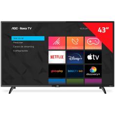 Smart TV LED 43” Full HD AOC Roku 43S5195/78 com Wi-fi, Controle Remoto com Atalhos, Roku Mobile, Miracast, Entradas HDMI e USB