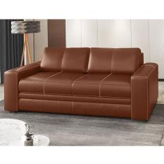 Sofá 3 Lugares 200cm Couro Legítimo Dakota Scala Decor Conhaque