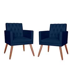 Kit 02 Poltronas Decorativa Pés Palito Nina Encosto Estilo Capitonê Azul Marinho - DS Estofados