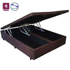 Cama Box QUEEN SIZE com Bau Pistão a gás marrom suede Bipartido - 158x198x27