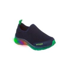 Tênis de Led Infantil Masculino Ortopé Dna Light Calce Fácil Azul Marinho e Verde