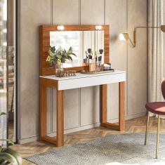 Escrivaninha Penteadeira Camarim 01 Gaveta Real Cinamomo Mell Branco Fosco Mobler