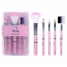 Estojo De Pinceis De Maquiagem 5 Peças Infantil Gatinha Rosa