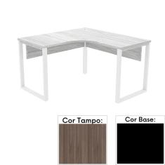 Mesa de Escritório em L Pé Tubular PE25 em MDP 135 x 135 x 60 cm Cor Walnut e Base Preta