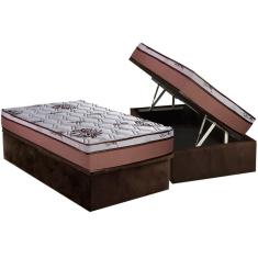 Cama Box Baú Solteiro: Colchão Molas Ensacadas Luckspuma MasterPocket Caribe + Base CRC Suede Brown(88x188)