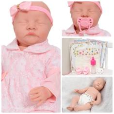 Boneca Reborn Recém Nascida Lívia Pode Banho Kit Acessórios - Cegonha 