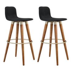 Kit 2 Banquetas Altas Luxo Versatil Aço Champanhe Linho Preto Base Car