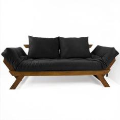 Sofá Japão Futon Acquablock Preto Madeira Imbuia - R9 Design Futon