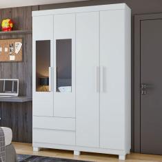 Guarda-Roupa Solteiro Zeus 4 Portas 2 Gavetas com Espelho Branco - Móveis Lopas