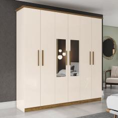 Guarda Roupa Casal Espelhado 6 Portas 3 Gavetas Scott Plus Espresso Móveis Off White/nature