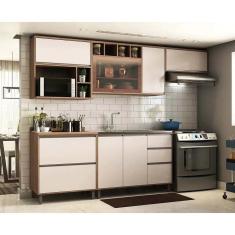 Armário De Cozinha Completa 5 Peças Com Vidro Reflecta Sem Tampo Mel Vanilla Com Pérola Off