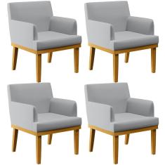 Kit 04 Poltronas Decorativas Para Sala De Estar Base Mel Beatriz W01 Linho Cinza - Lyam Decor